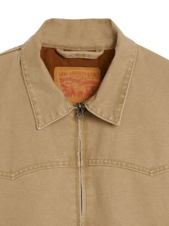 Blouson en coton camel uni avec une coupe droite et un col à revers