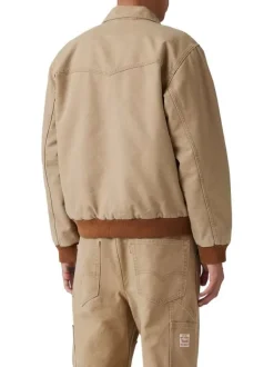 Blouson en coton camel uni avec une coupe droite et un col à revers