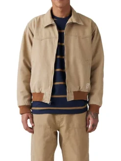 Blouson en coton camel uni avec une coupe droite et un col à revers