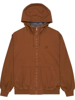 Blouson en coton camel uni avec une coupe droite et une capuche