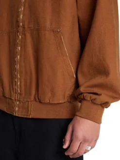 Blouson en coton camel uni avec une coupe droite et une capuche