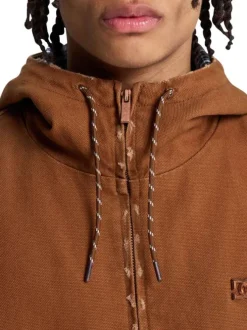 Blouson en coton camel uni avec une coupe droite et une capuche