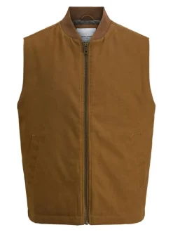 Blouson en coton camel uni à coupe droite avec un col bomber