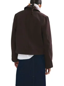 Blouson en coton chocolat uni pourvu d'un col chemise et d'une coupe droite
