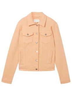 Blouson en coton corail uni coupe droite avec un col français et poches