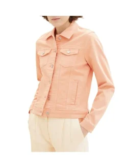Blouson en coton corail uni coupe droite avec un col français et poches