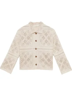 Blouson en coton écru uni pourvu d'une coupe droite et d'un col chemise