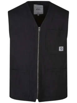 Blouson en coton de couleur noire unie avec une coupe droite et un col v
