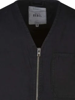 Blouson en coton de couleur noire unie avec une coupe droite et un col v