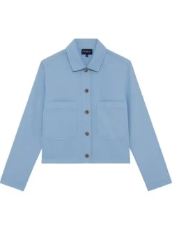 Blouson en coton et lin mélangé ciel uni avec une coupe droite