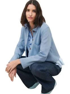 Blouson en coton et lin mélangé ciel uni avec une coupe droite