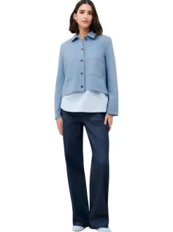 Blouson en coton et lin mélangé ciel uni avec une coupe droite