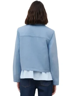 Blouson en coton et lin mélangé ciel uni avec une coupe droite
