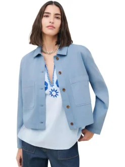 Blouson en coton et lin mélangé ciel uni avec une coupe droite