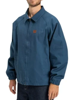 Blouson en coton indigo avec un col chemise et fermeture à glissière