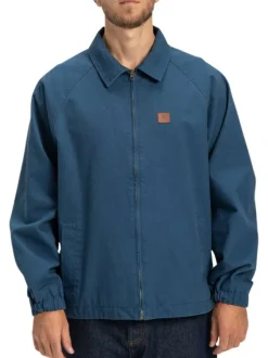 Blouson en coton indigo avec un col chemise et fermeture à glissière