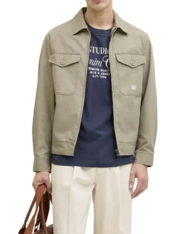 Blouson en coton kaki à coupe ajustée pourvu d'un col chemise