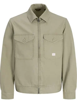 Blouson en coton kaki à coupe ajustée pourvu d'un col chemise