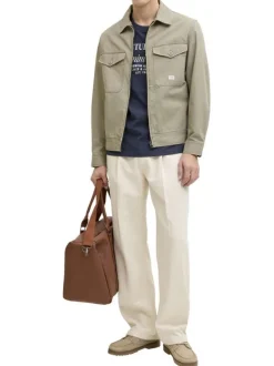 Blouson en coton kaki à coupe ajustée pourvu d'un col chemise