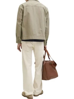 Blouson en coton kaki à coupe ajustée pourvu d'un col chemise