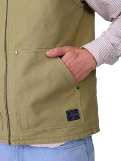 Blouson en coton kaki sans manche à coupe droite pourvu d'un col rond