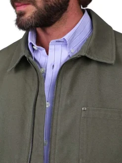 Blouson en coton kaki uni avec une coupe droite et un col à revers