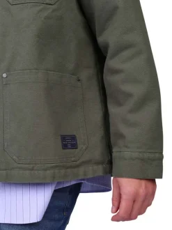 Blouson en coton kaki uni avec une coupe droite et un col à revers