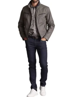 Blouson en coton kaki uni à col montant avec des poches zippées à la poitrine