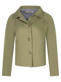 Blouson en coton kaki uni à manches longues avec un col chemise