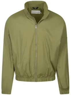 Blouson en coton kaki uni resserré en bas à coupe droite et à col montant zippé
