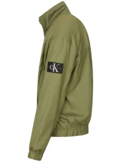 Blouson en coton kaki uni resserré en bas à coupe droite et à col montant zippé