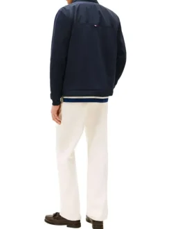 Blouson en coton marine pourvu d'une glissière aux couleurs de la marque