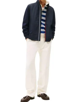 Blouson en coton marine pourvu d'une glissière aux couleurs de la marque