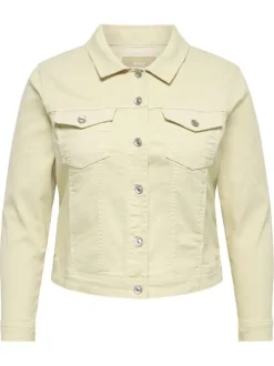 Blouson en coton mélangé écru uni avec une coupe ajustée et un col à revers