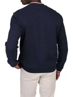 Blouson en coton mélangé marine uni avec une coupe droite et un col rond