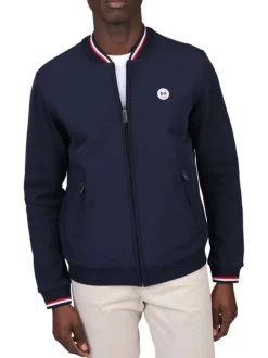 Blouson en coton mélangé marine uni avec une coupe droite et un col rond
