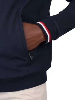 Blouson en coton mélangé marine uni avec une coupe droite et un col rond