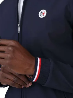 Blouson en coton mélangé marine uni avec une coupe droite et un col rond
