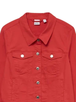 Blouson en coton mélangé rouge uni à coupe droite et col à revers