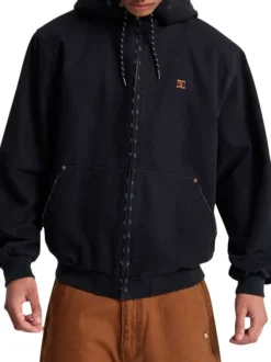 Blouson en coton noir uni avec une coupe droite et une capuche