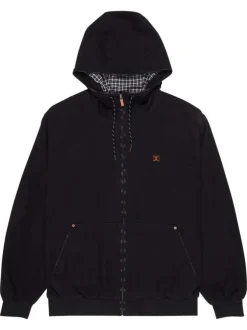Blouson en coton noir uni avec une coupe droite et une capuche