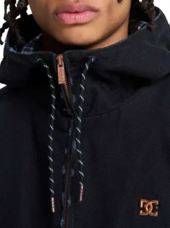 Blouson en coton noir uni avec une coupe droite et une capuche