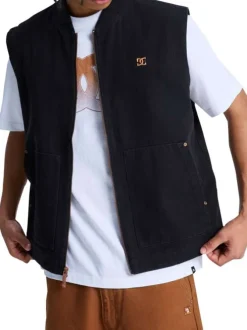 Blouson en coton noir uni sans manche avec une coupe droite
