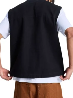 Blouson en coton noir uni sans manche avec une coupe droite