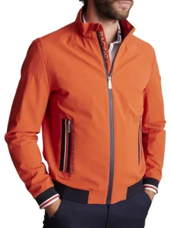 Blouson en coton orange uni à détails bleus marine et avec une coupe slim