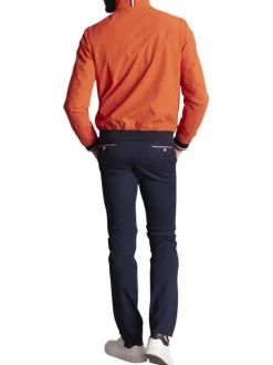 Blouson en coton orange uni à détails bleus marine et avec une coupe slim