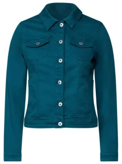 Blouson en coton pétrole avec une coupe droite et un col français