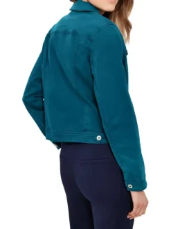 Blouson en coton pétrole avec une coupe droite et un col français