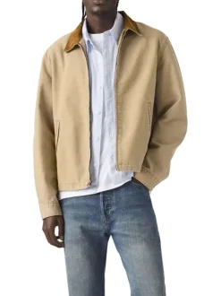 Blouson en coton sable uni avec une coupe droite et un col chemise
