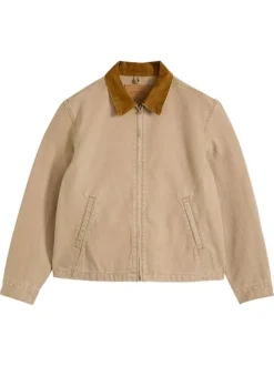 Blouson en coton sable uni avec une coupe droite et un col chemise